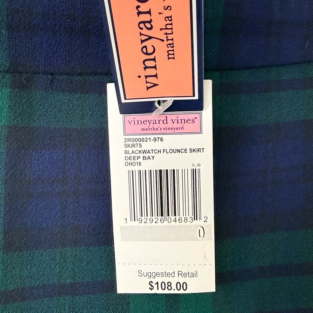 Vineyard Vines Blackwatch Flounce Plaid Skirt Deep Bay-Navy/Green Size-0 NWT - Picture 7 of 10